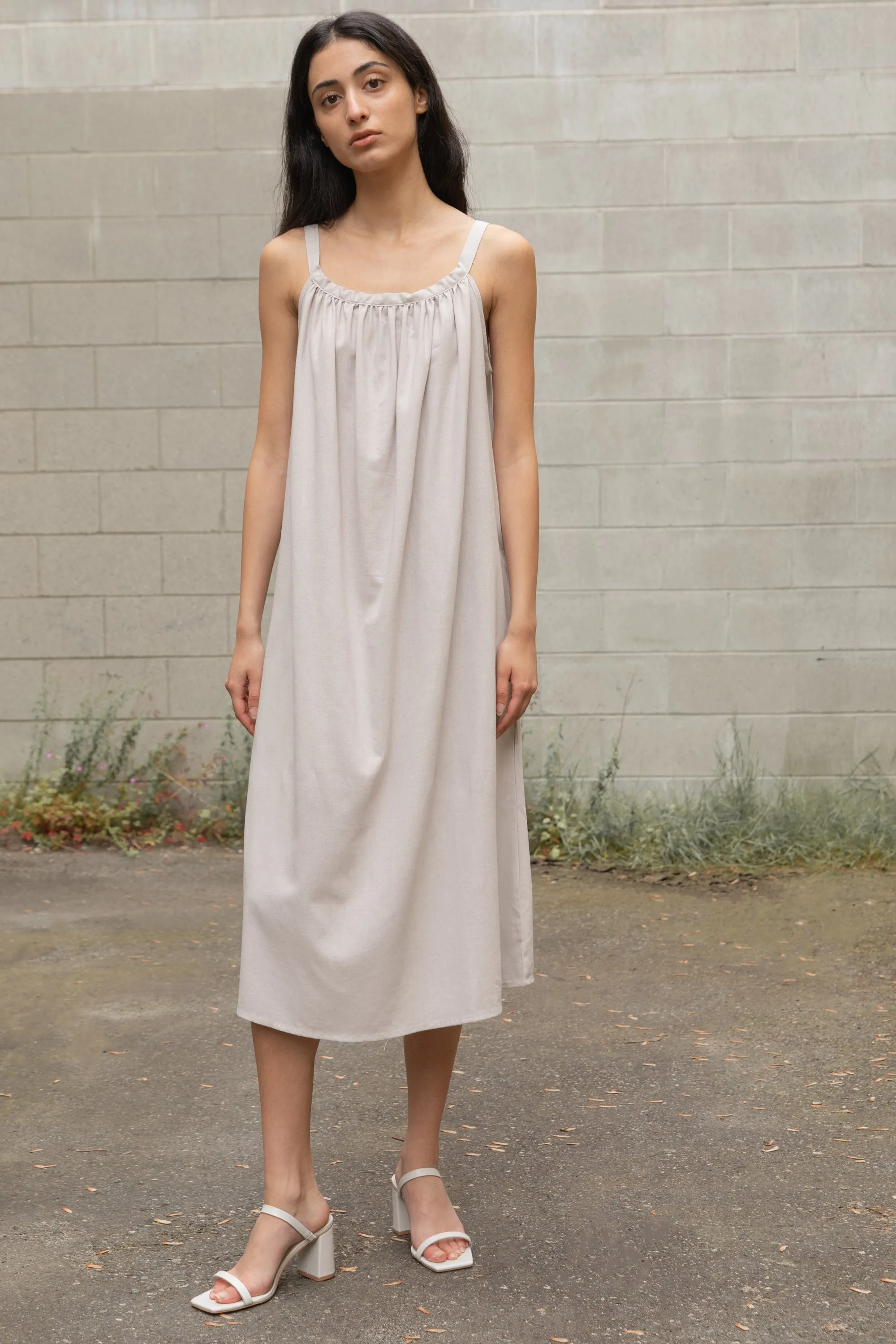 LINEN BLEND MIDI DRESS