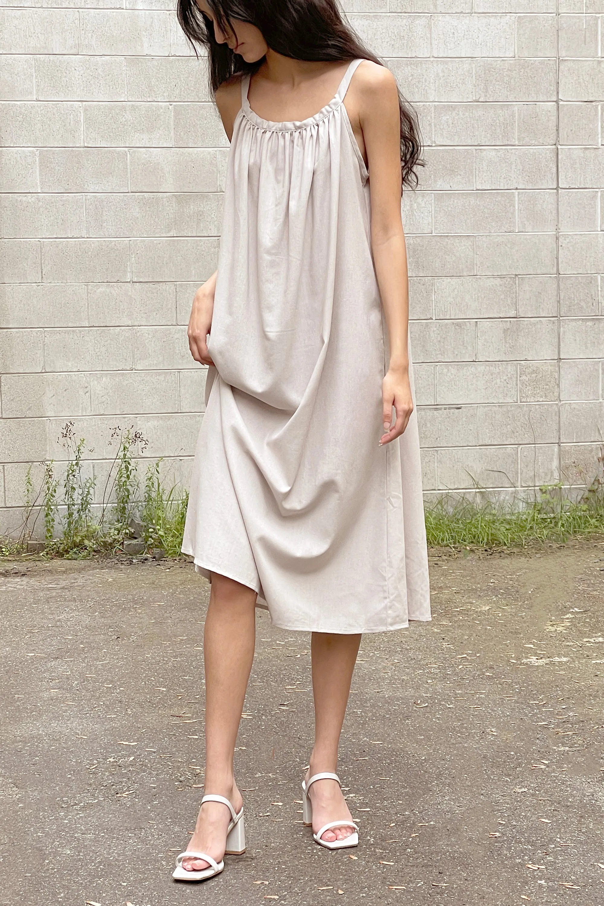 LINEN BLEND MIDI DRESS