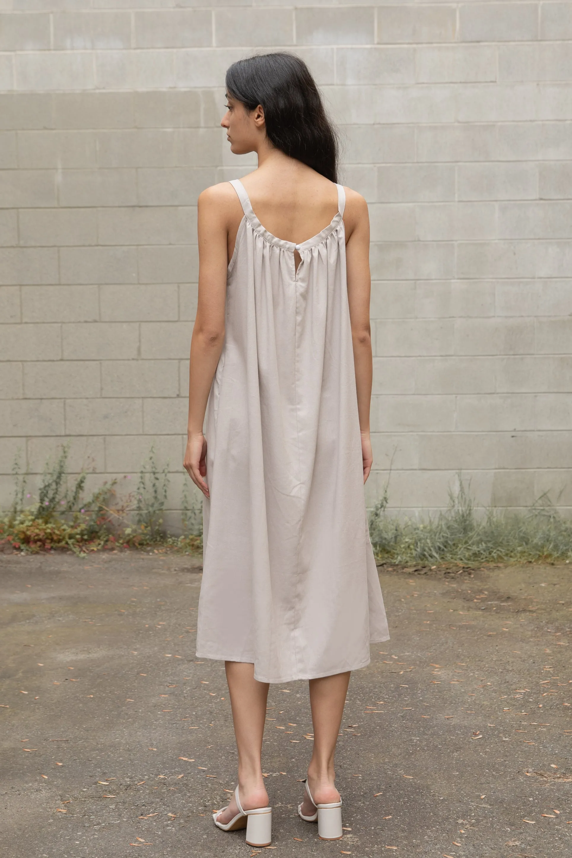 LINEN BLEND MIDI DRESS