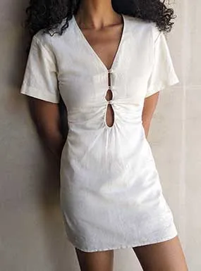 LINEN BLEND MINI DRESS WITH FRONT CUTOUT