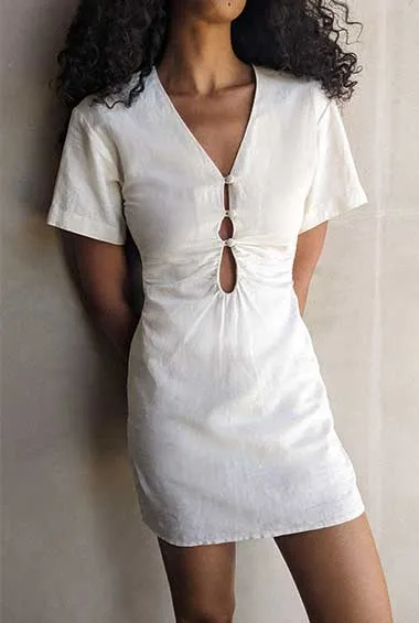 LINEN BLEND MINI DRESS WITH FRONT CUTOUT