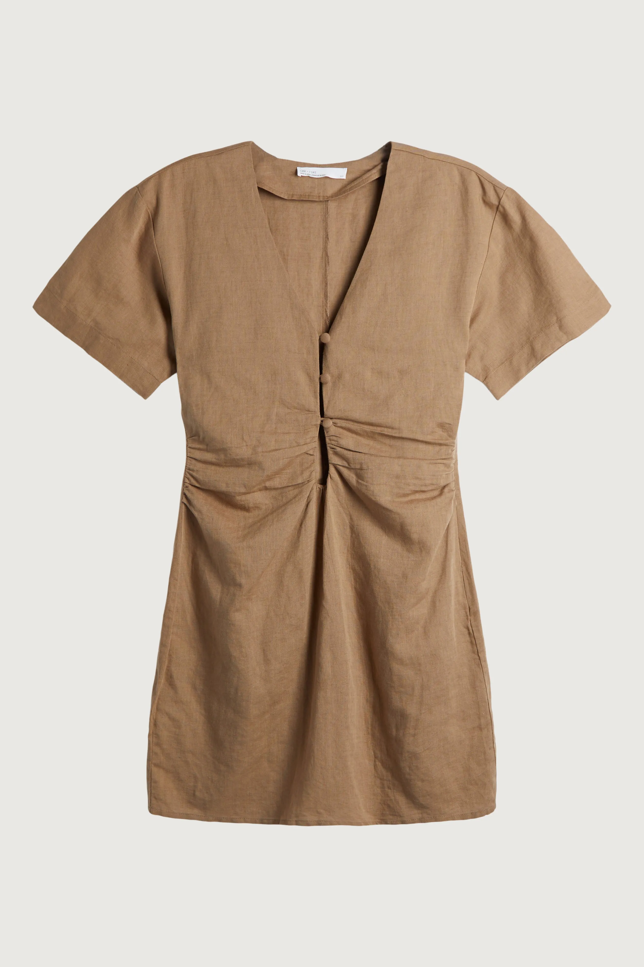 LINEN BLEND MINI DRESS WITH FRONT CUTOUT