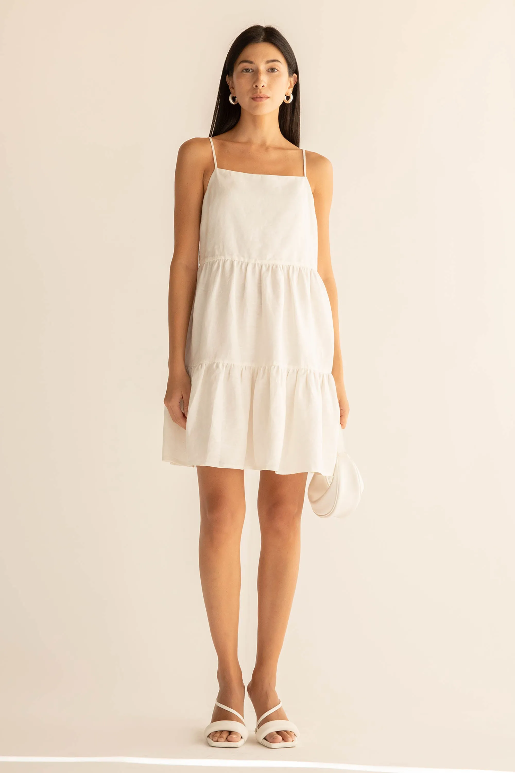 LINEN BLEND TIERED MINI DRESS