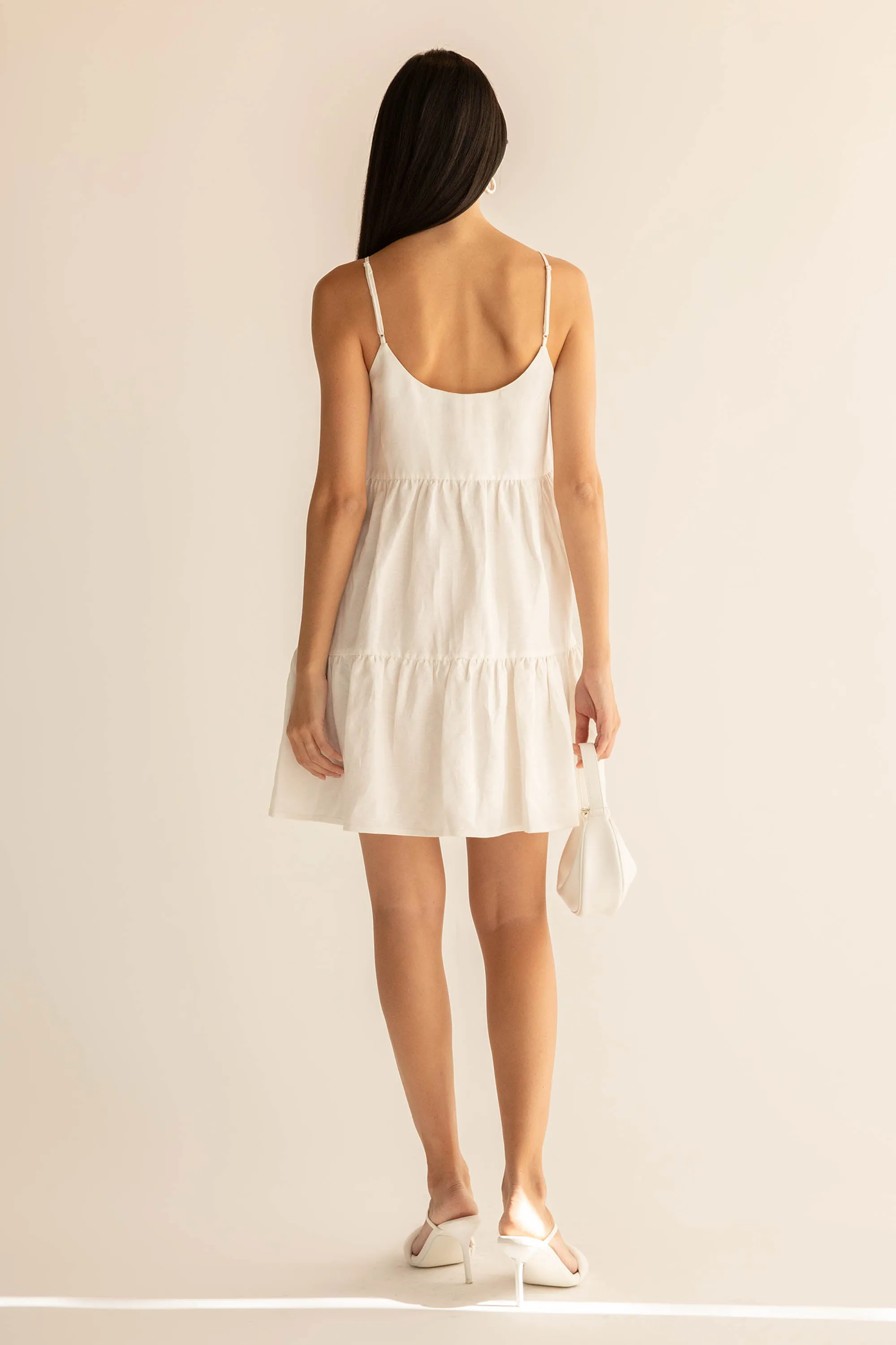 LINEN BLEND TIERED MINI DRESS