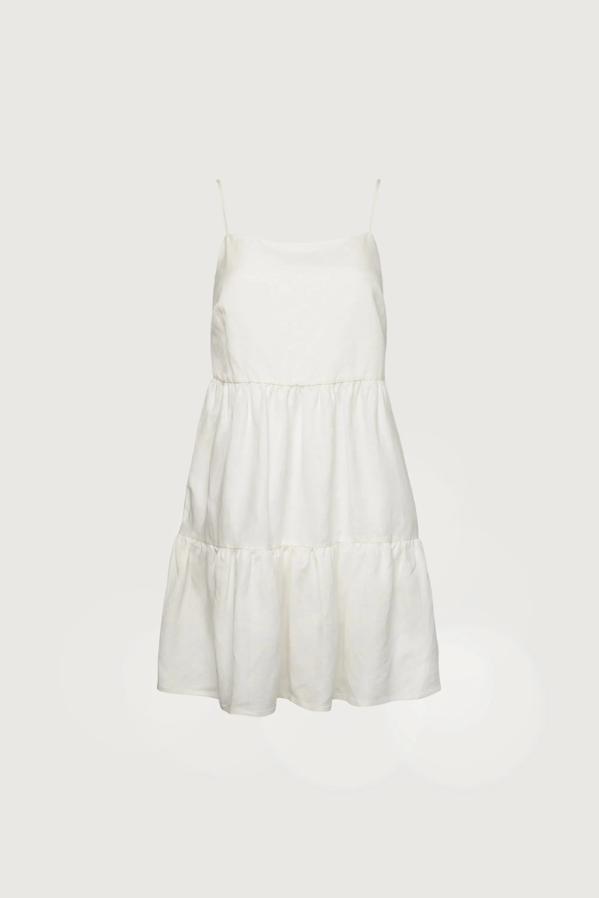 LINEN BLEND TIERED MINI DRESS