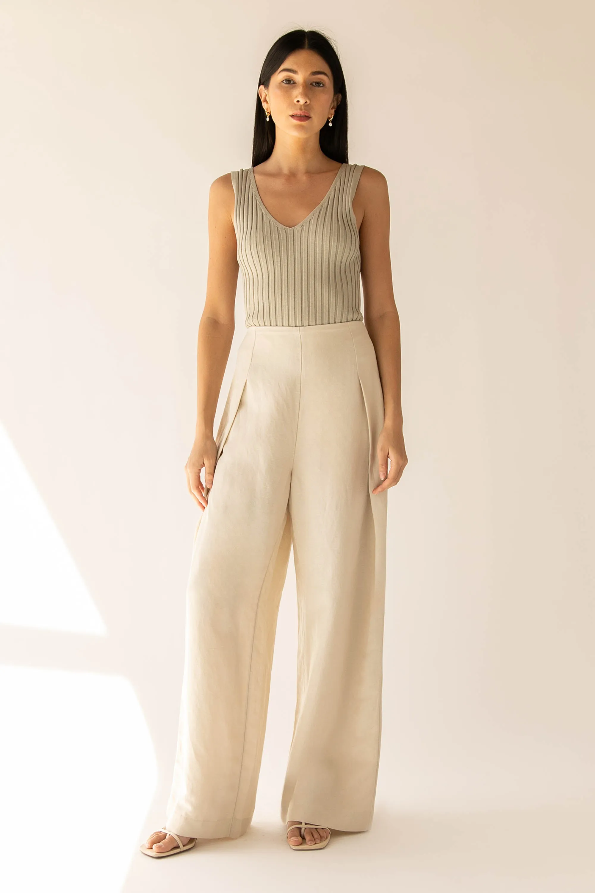 LINEN BLEND WIDE LEG DRESS PANT