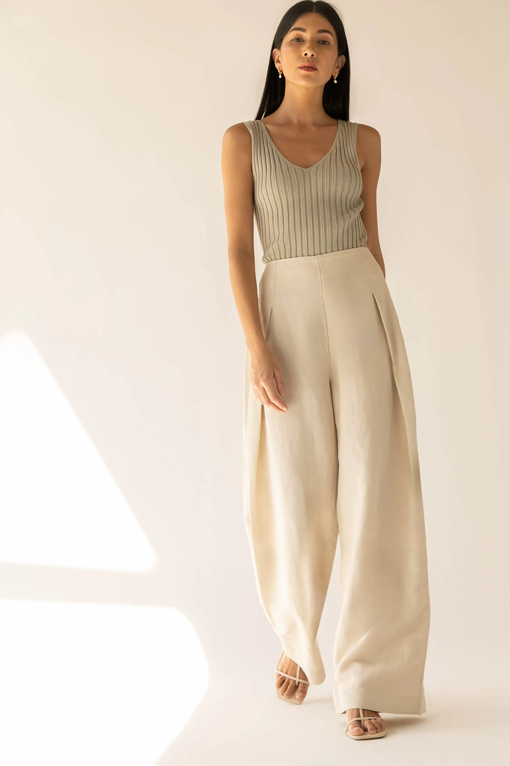 LINEN BLEND WIDE LEG DRESS PANT