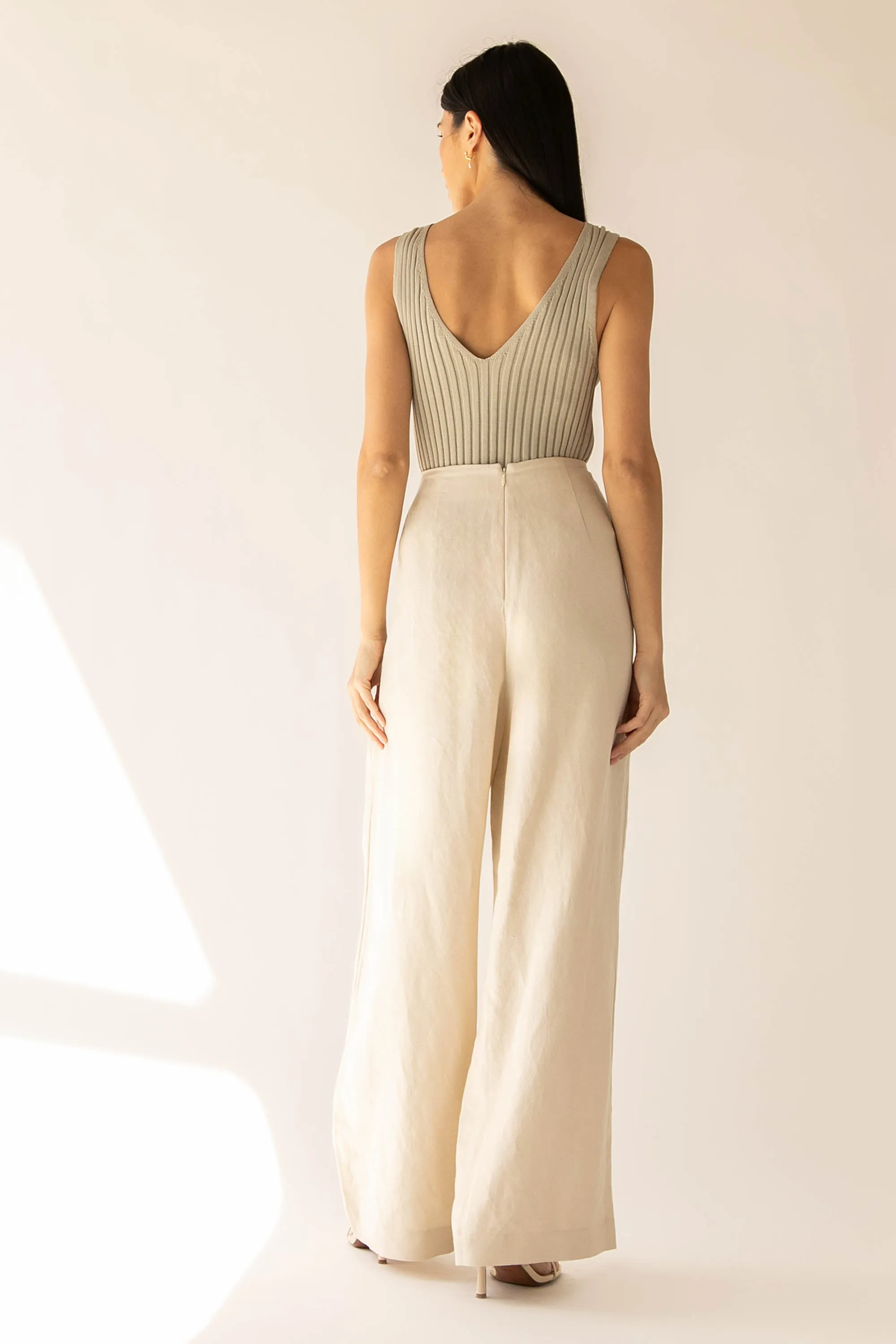 LINEN BLEND WIDE LEG DRESS PANT