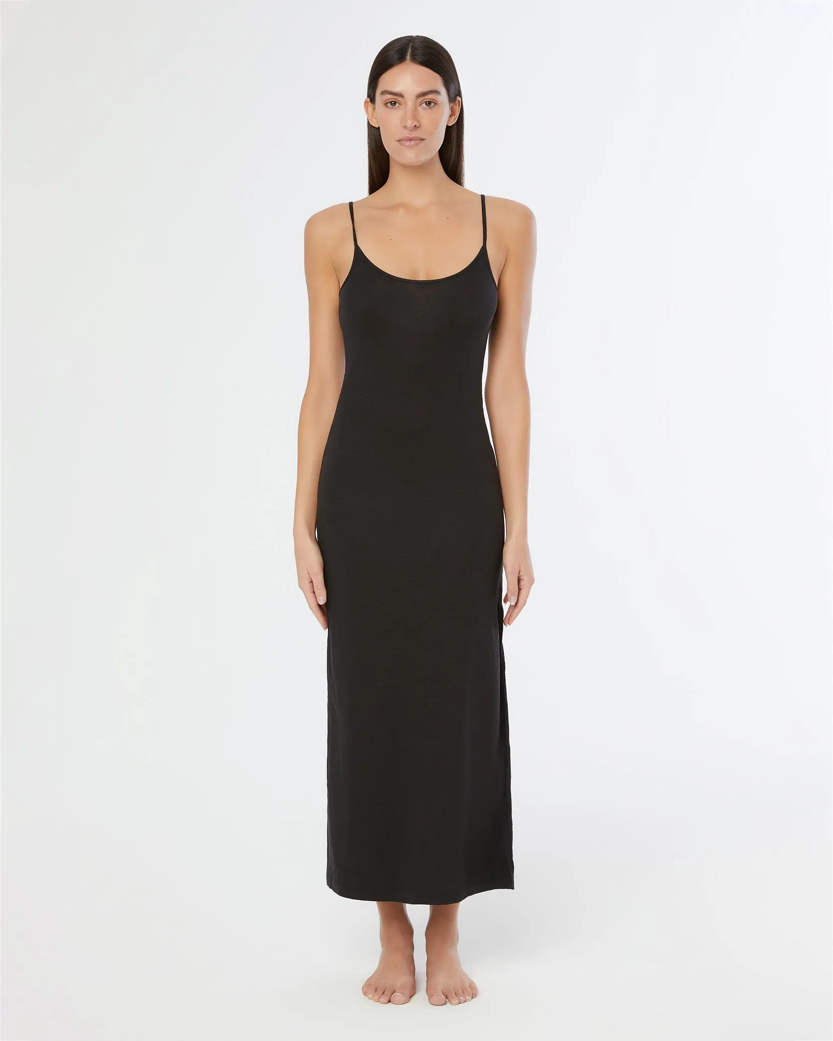 Linen Jersey Scoop Maxi Dress | Black