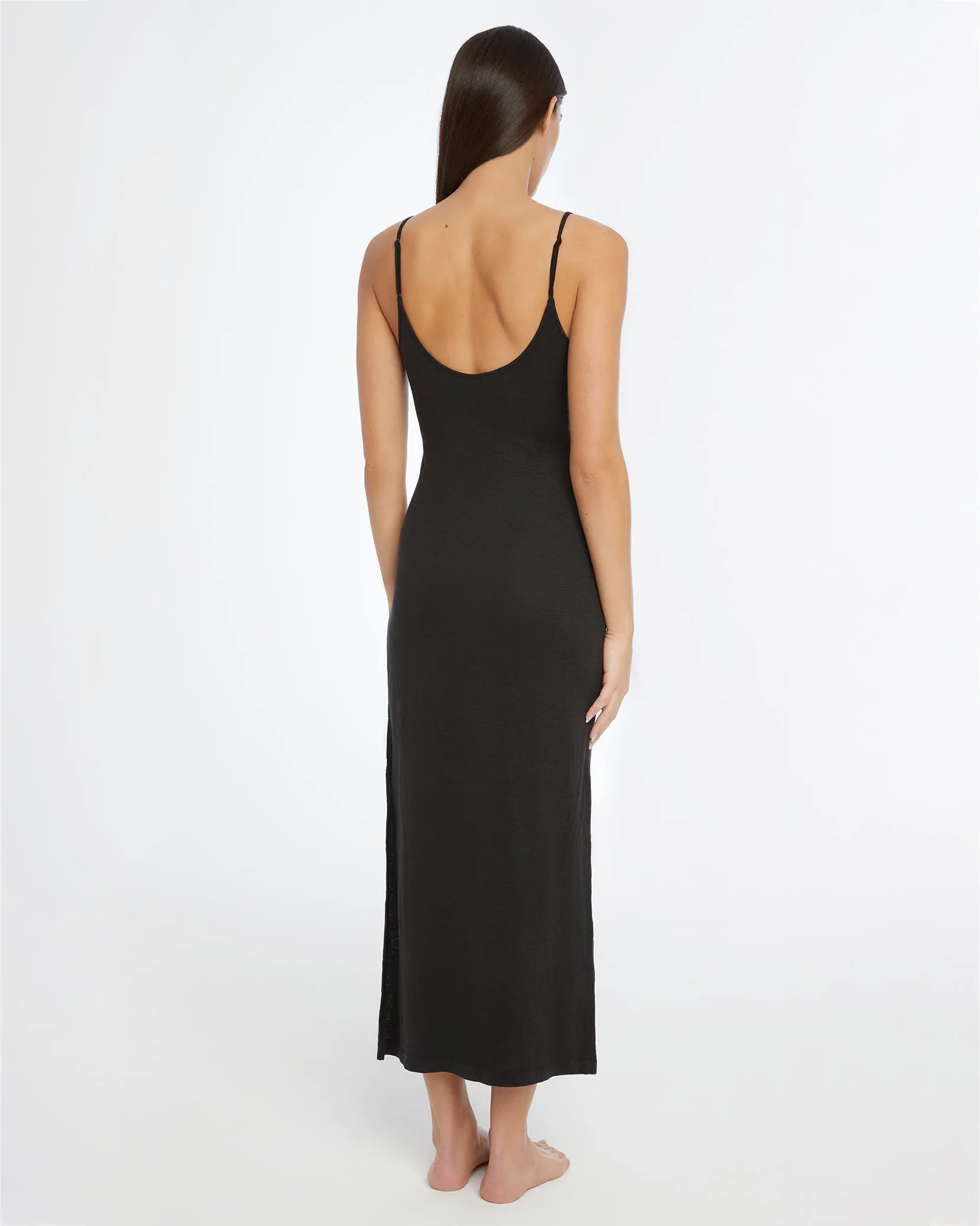 Linen Jersey Scoop Maxi Dress | Black