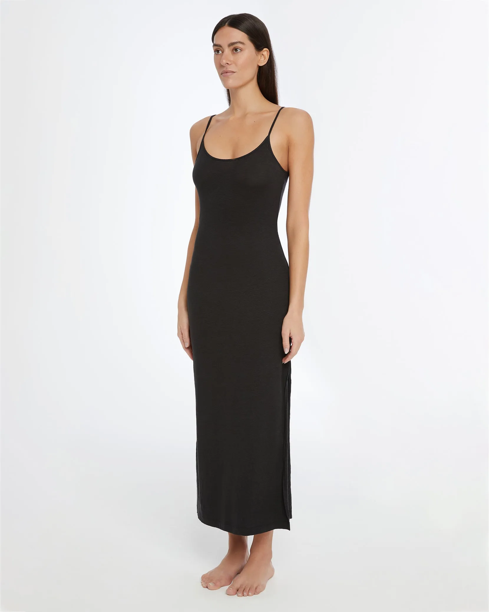 Linen Jersey Scoop Maxi Dress | Black