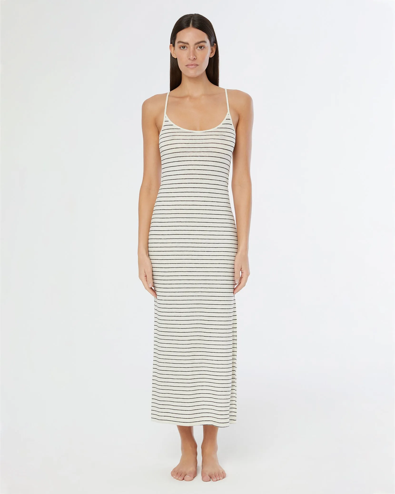 Linen Jersey Scoop Maxi Dress | Cream/Black