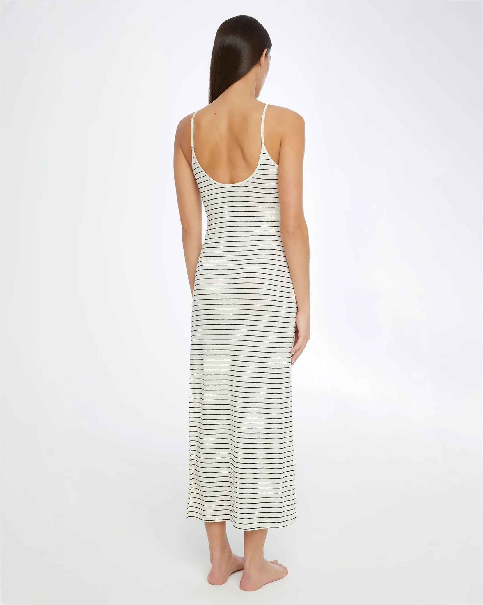 Linen Jersey Scoop Maxi Dress | Cream/Black