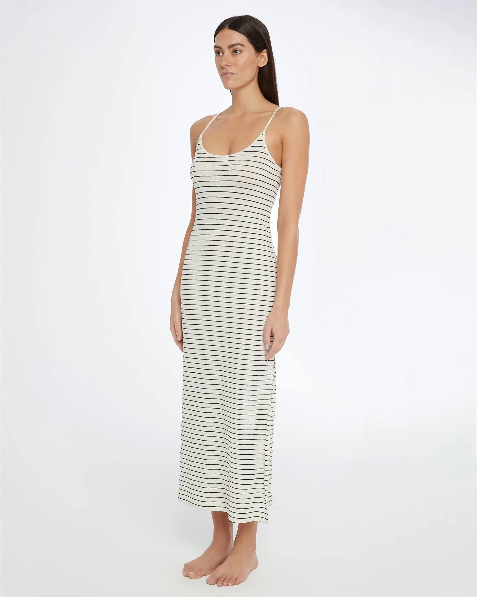 Linen Jersey Scoop Maxi Dress | Cream/Black