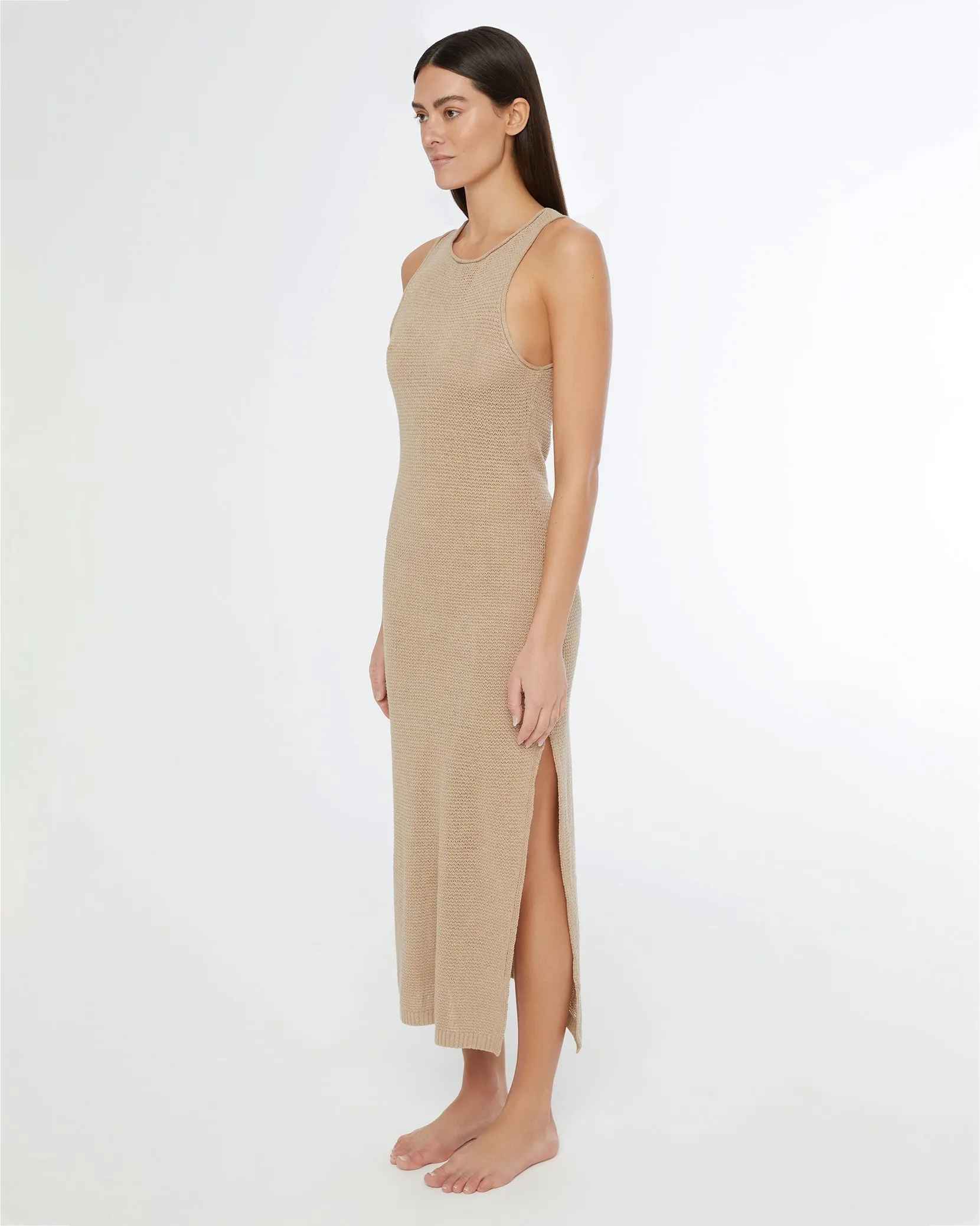 Linen Knit Scoop Back Maxi Dress | Jute