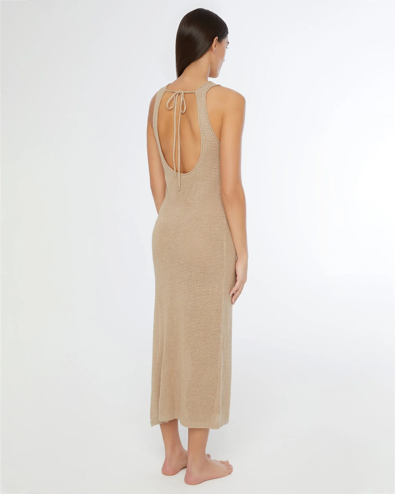 Linen Knit Scoop Back Maxi Dress | Jute