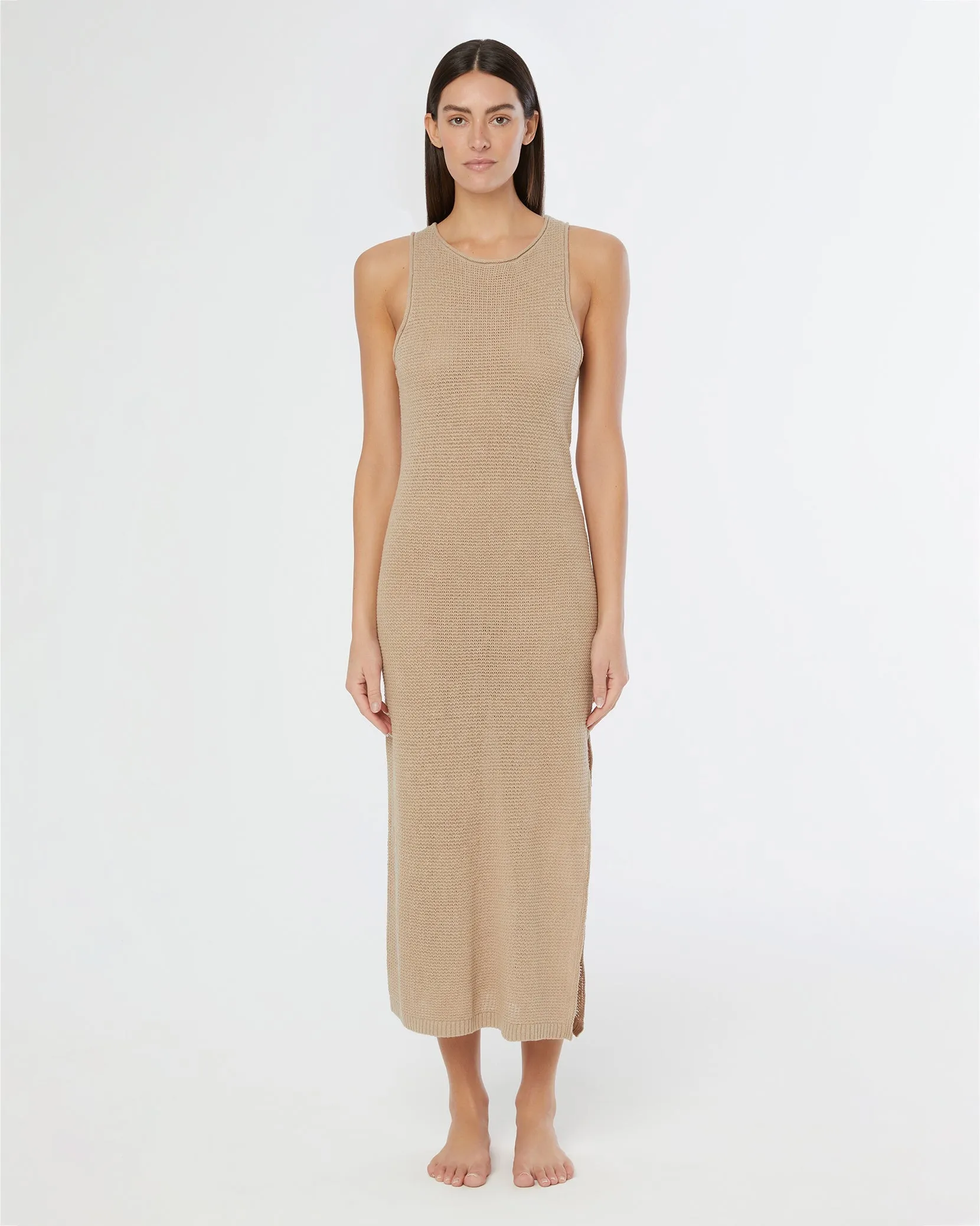 Linen Knit Scoop Back Maxi Dress | Jute