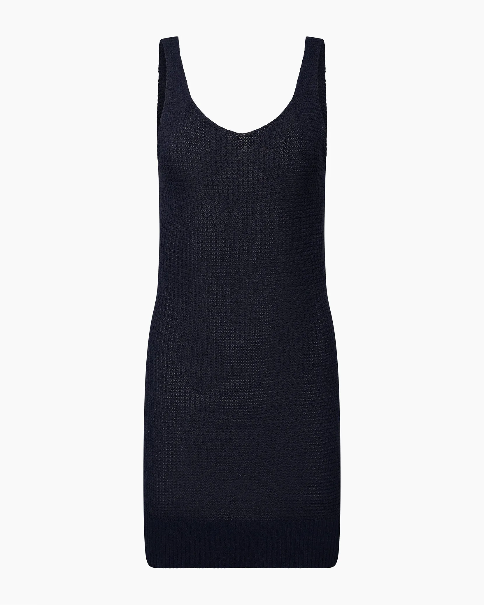 Linen Knit V-Neck Mini Dress | Deep Navy