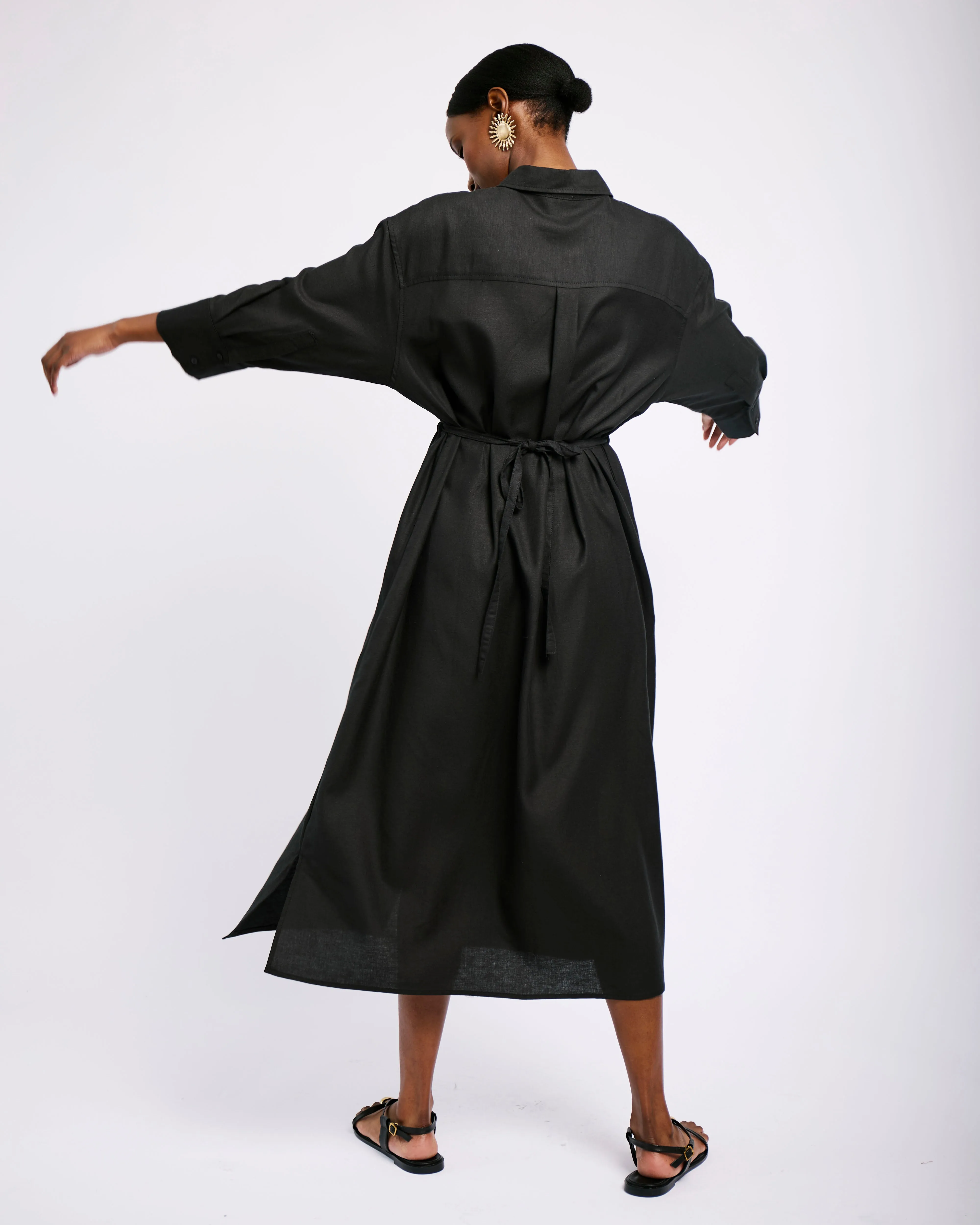 Linen Tunnel Shirt Dress in Black