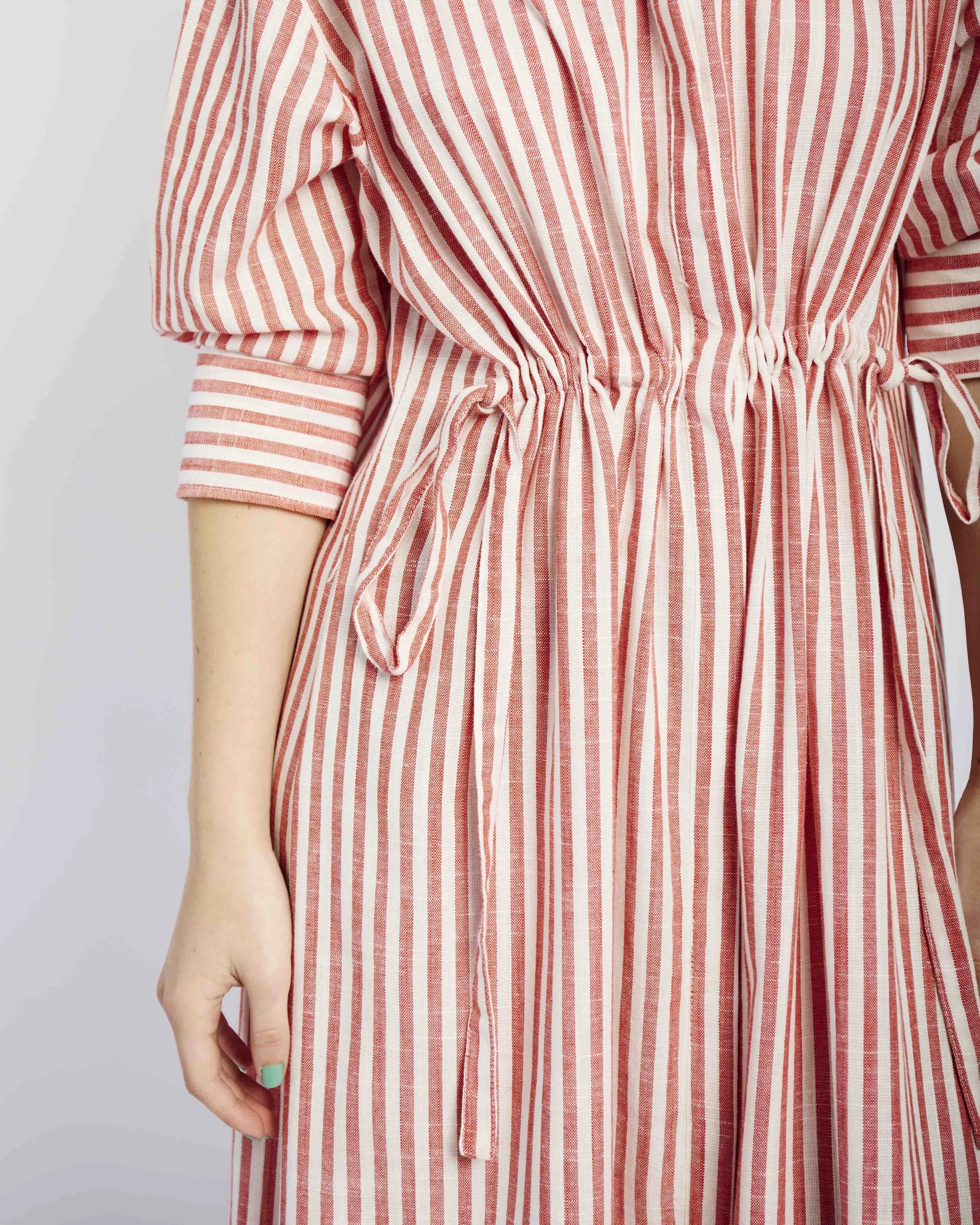 Linen Tunnel Shirt Dress in Red and White Stripe