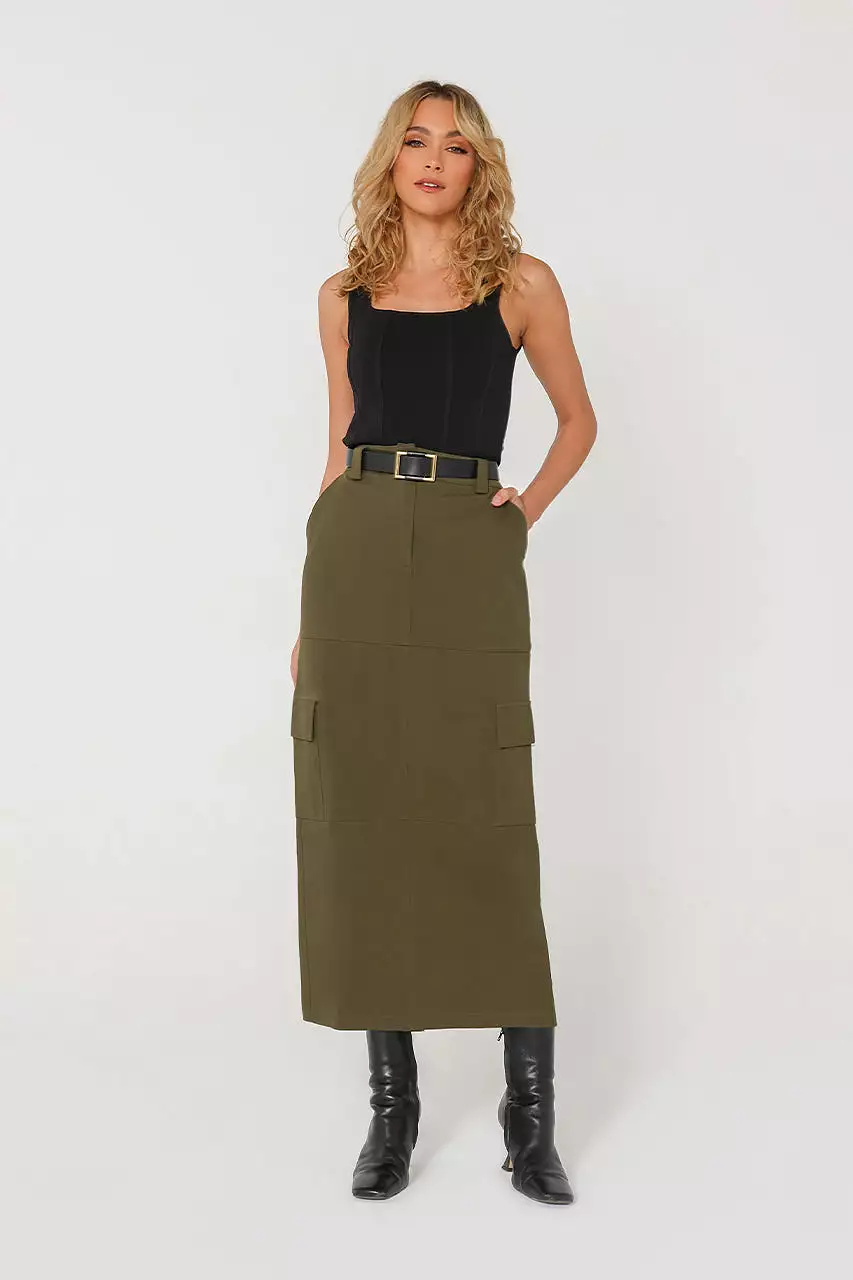 Lisa Cargo Maxi Skirt | Khaki