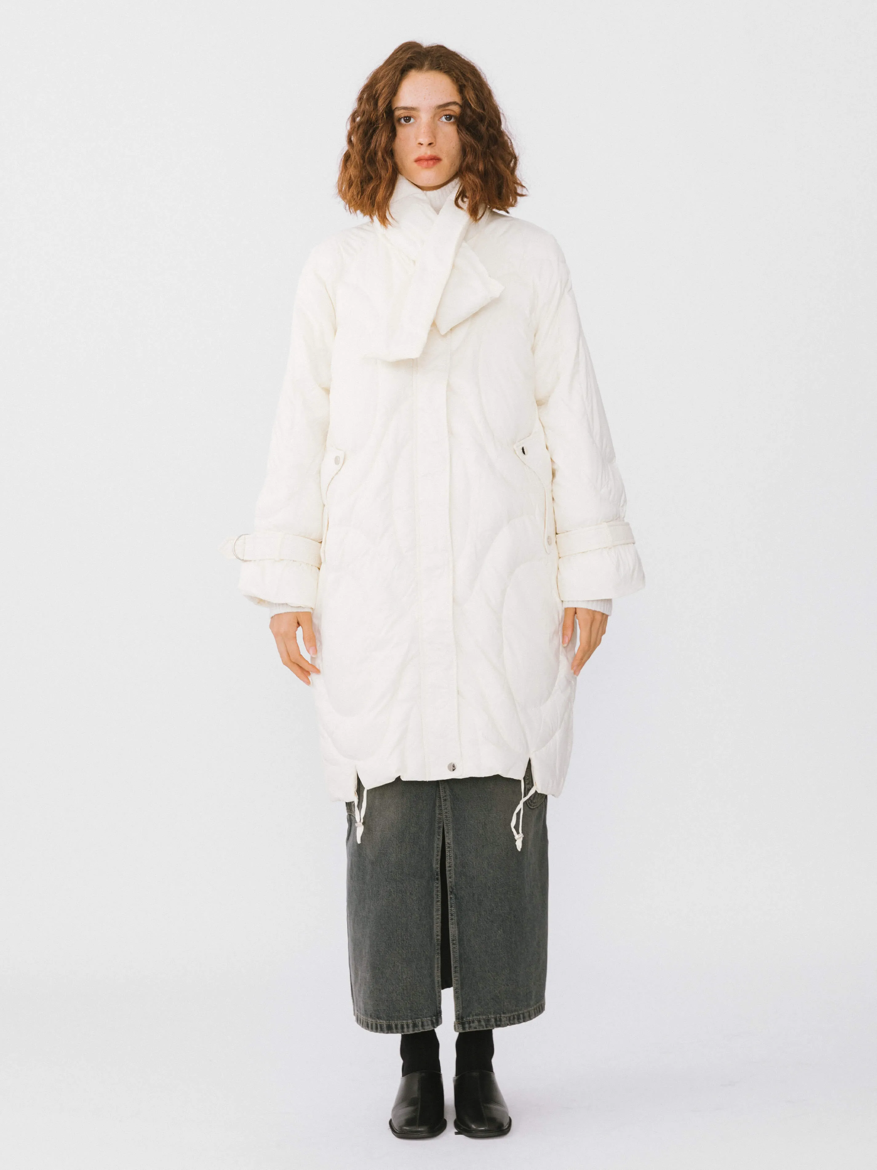 Long Duck Down Coat With Scarf