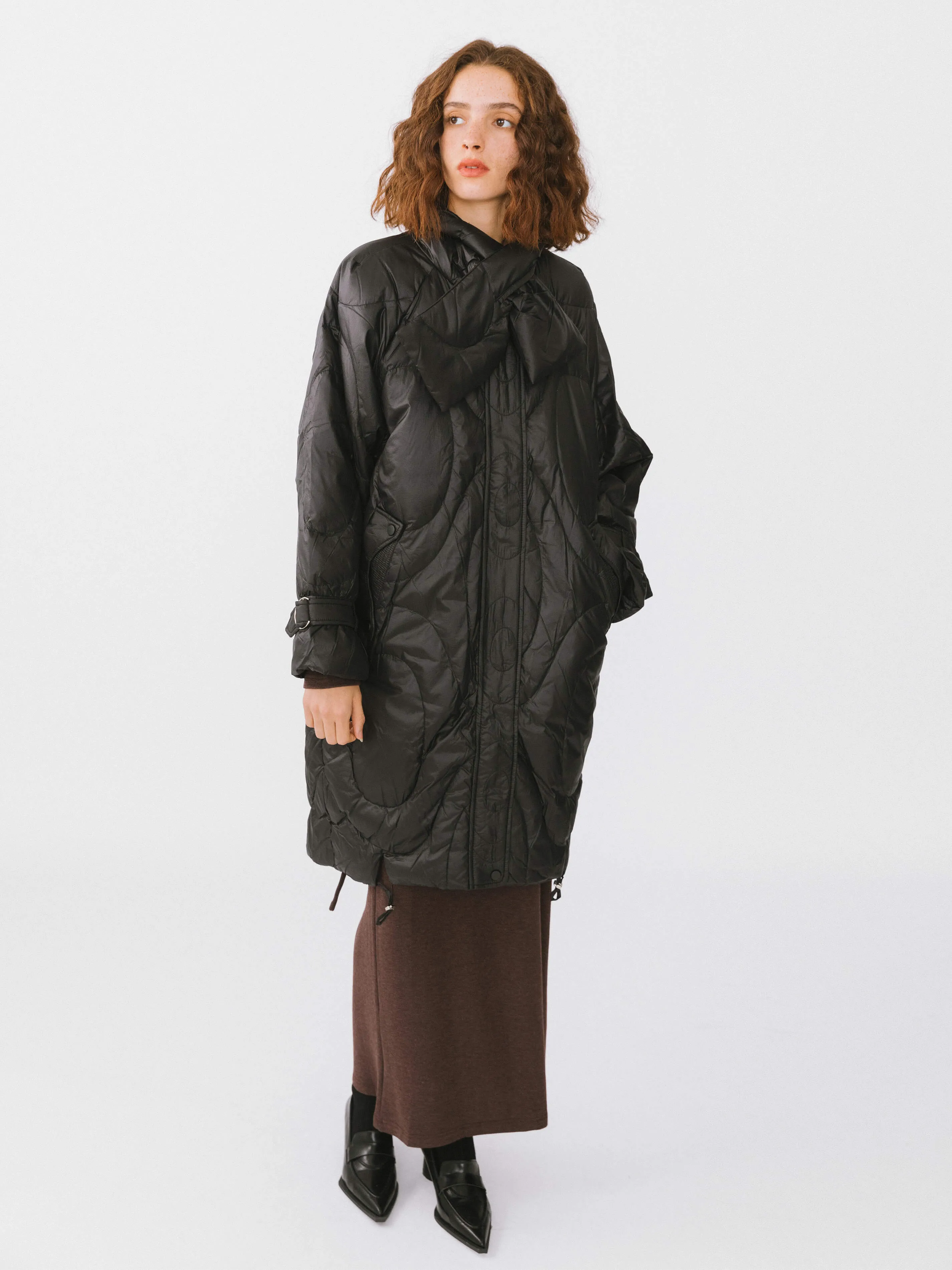 Long Duck Down Coat With Scarf