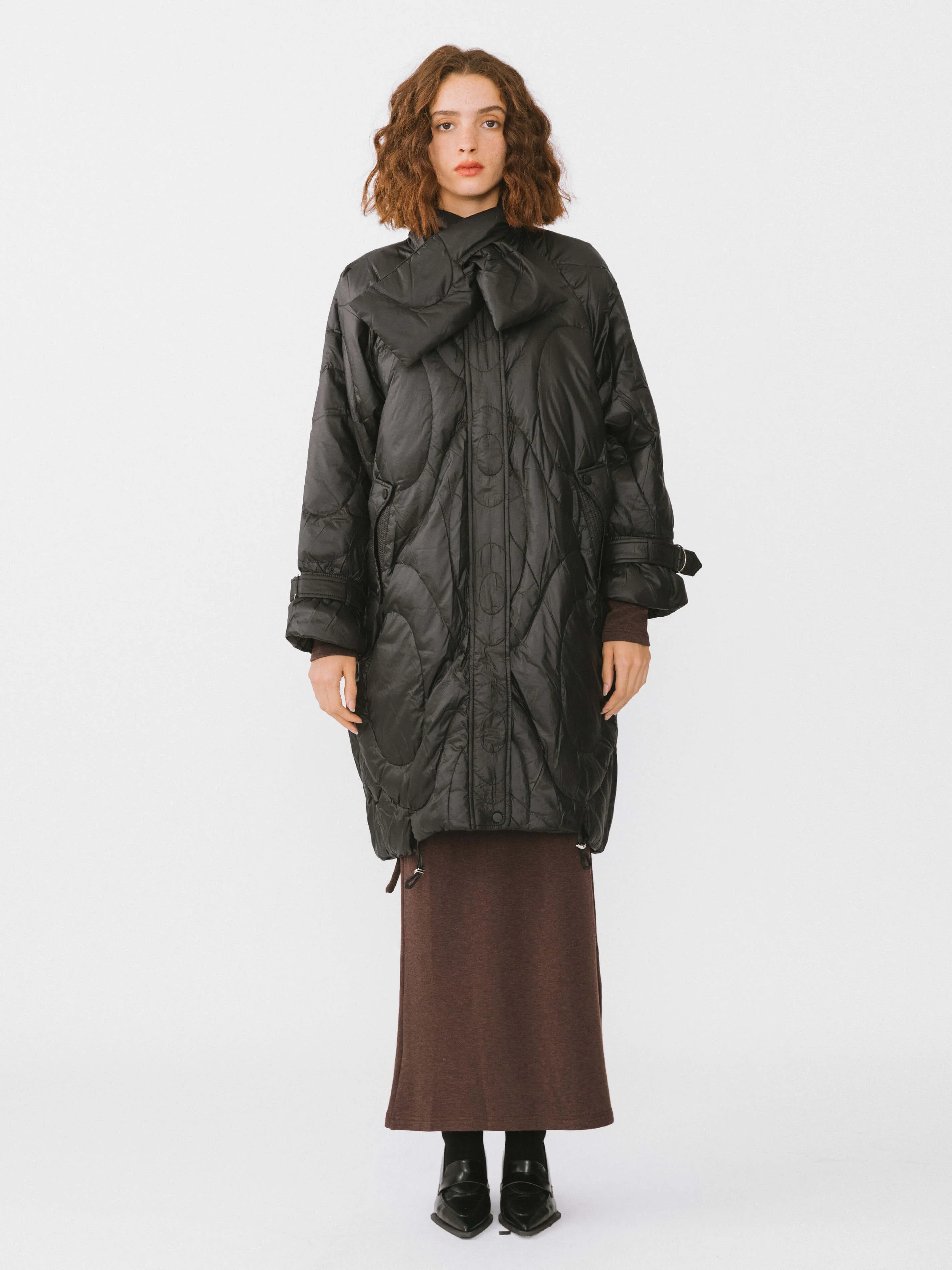 Long Duck Down Coat With Scarf