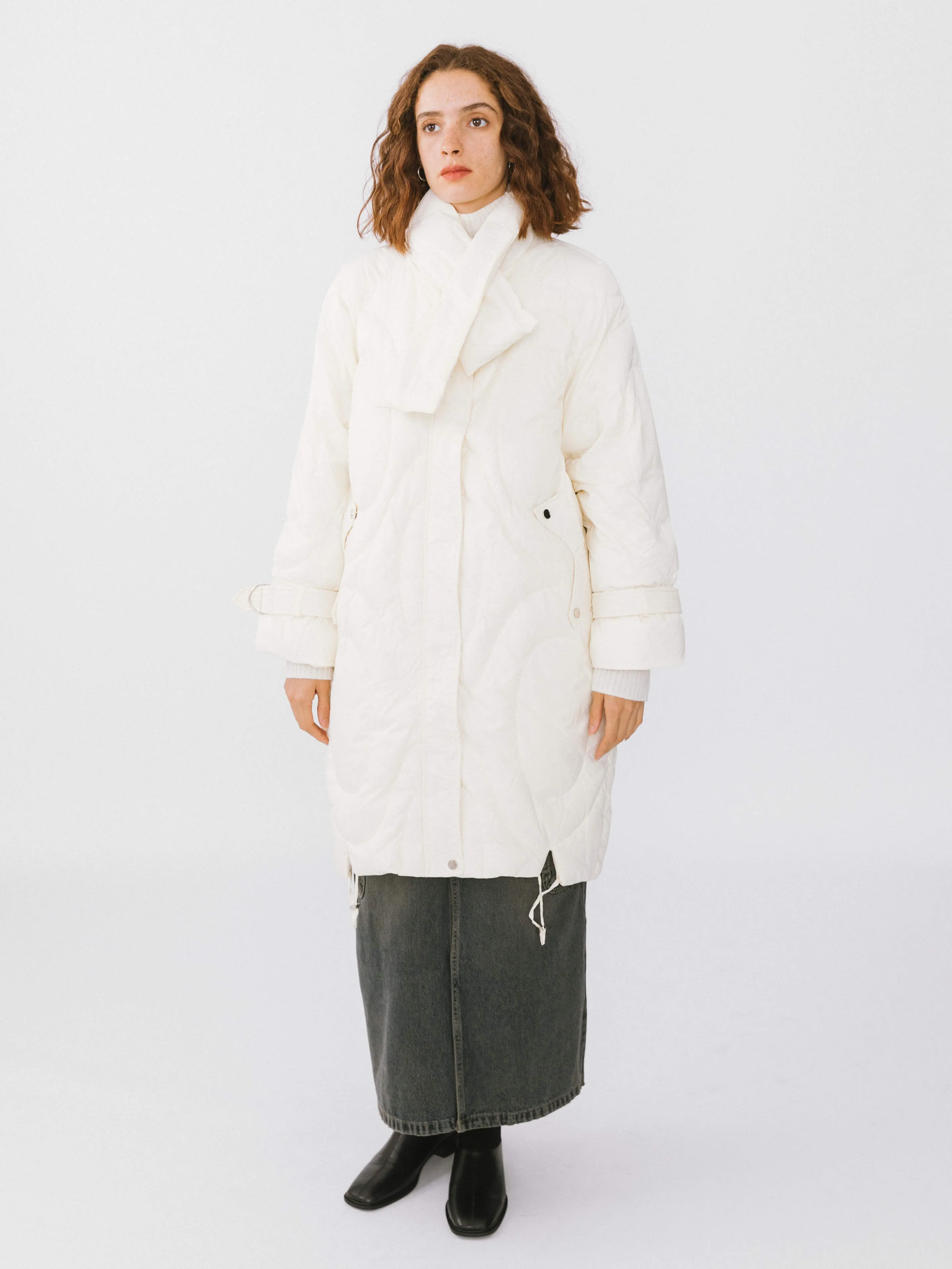 Long Duck Down Coat With Scarf