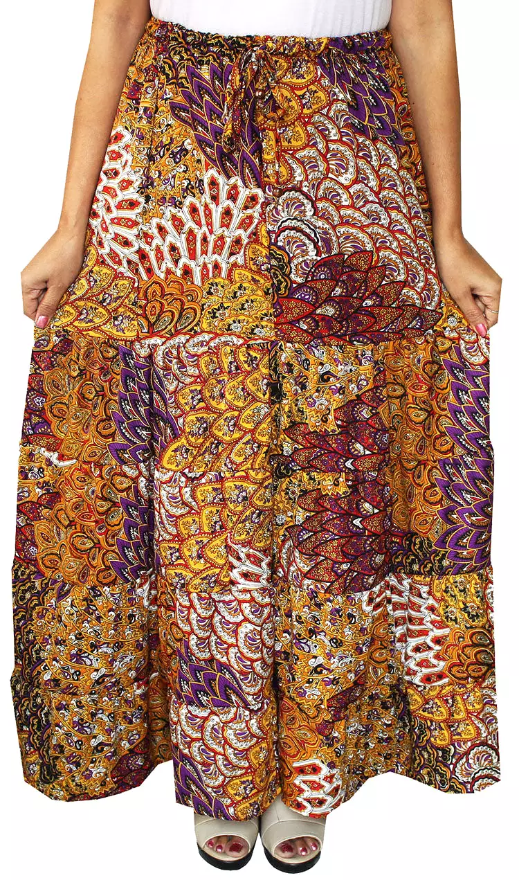 Long Indian Womens Printed Skirt India Apparel (Yellow)