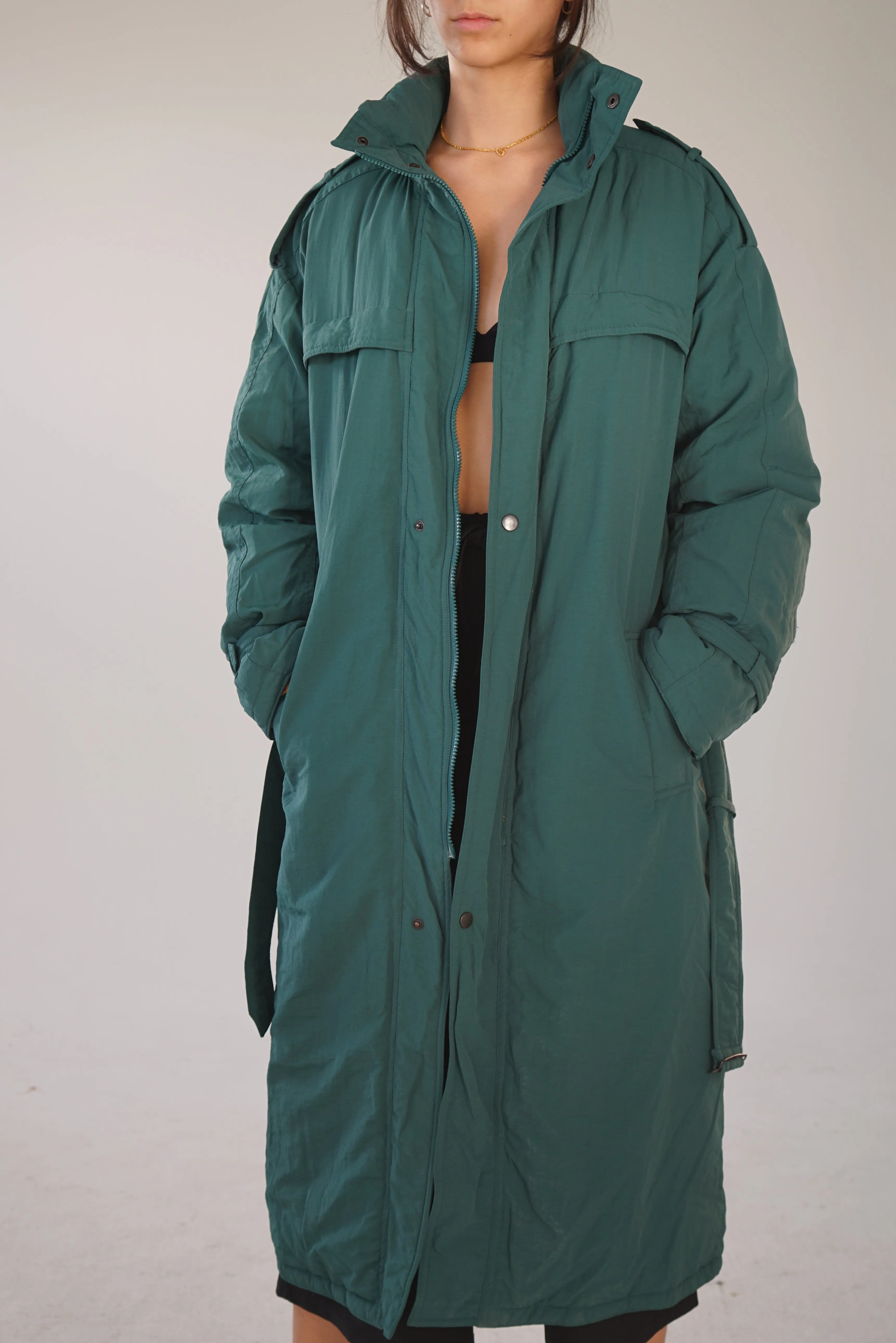 Manteau long en duvet style trench coat