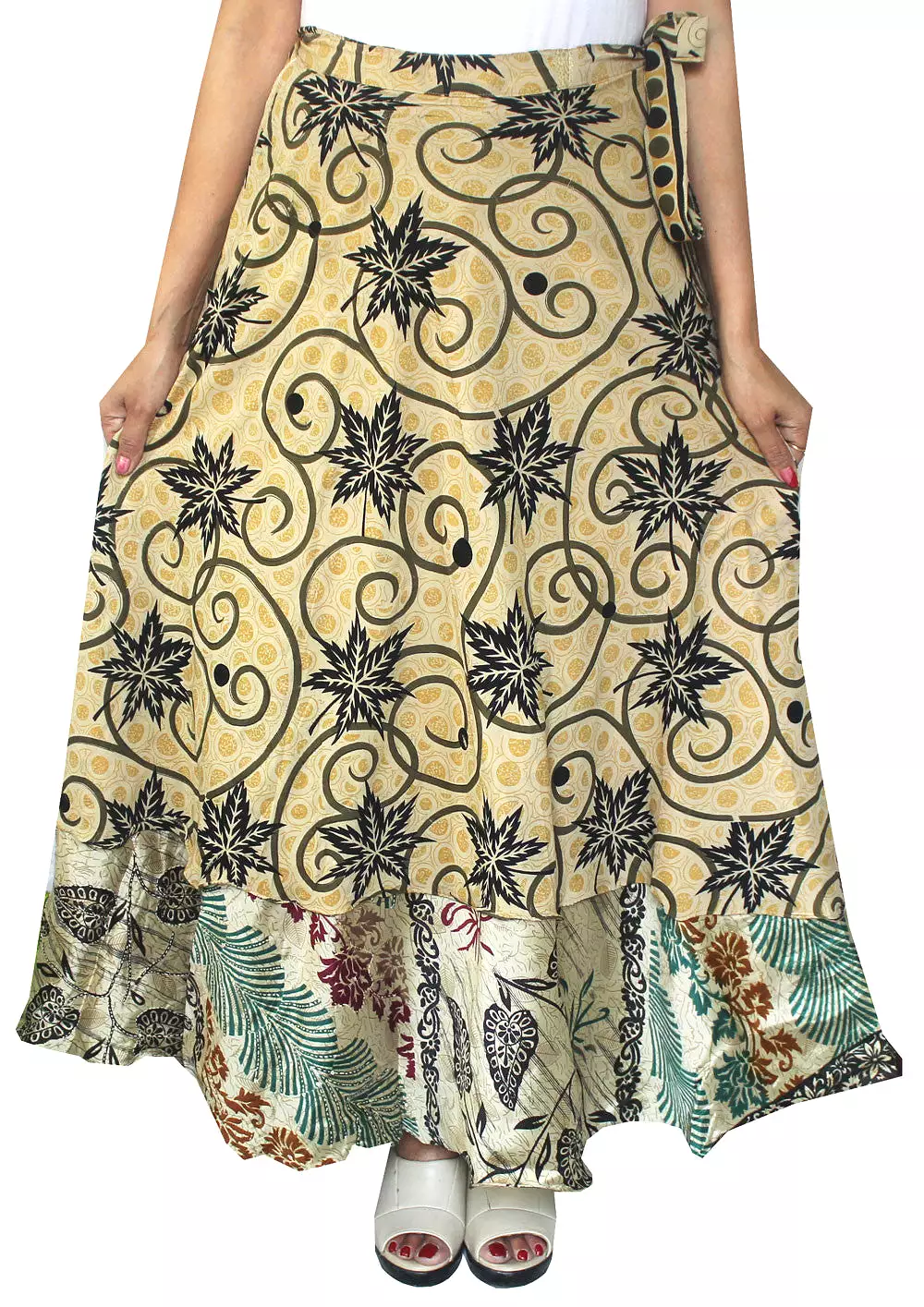 Maple Clothing Two Layers Women's Indian Sari Magic Wrap Around Long Skirt