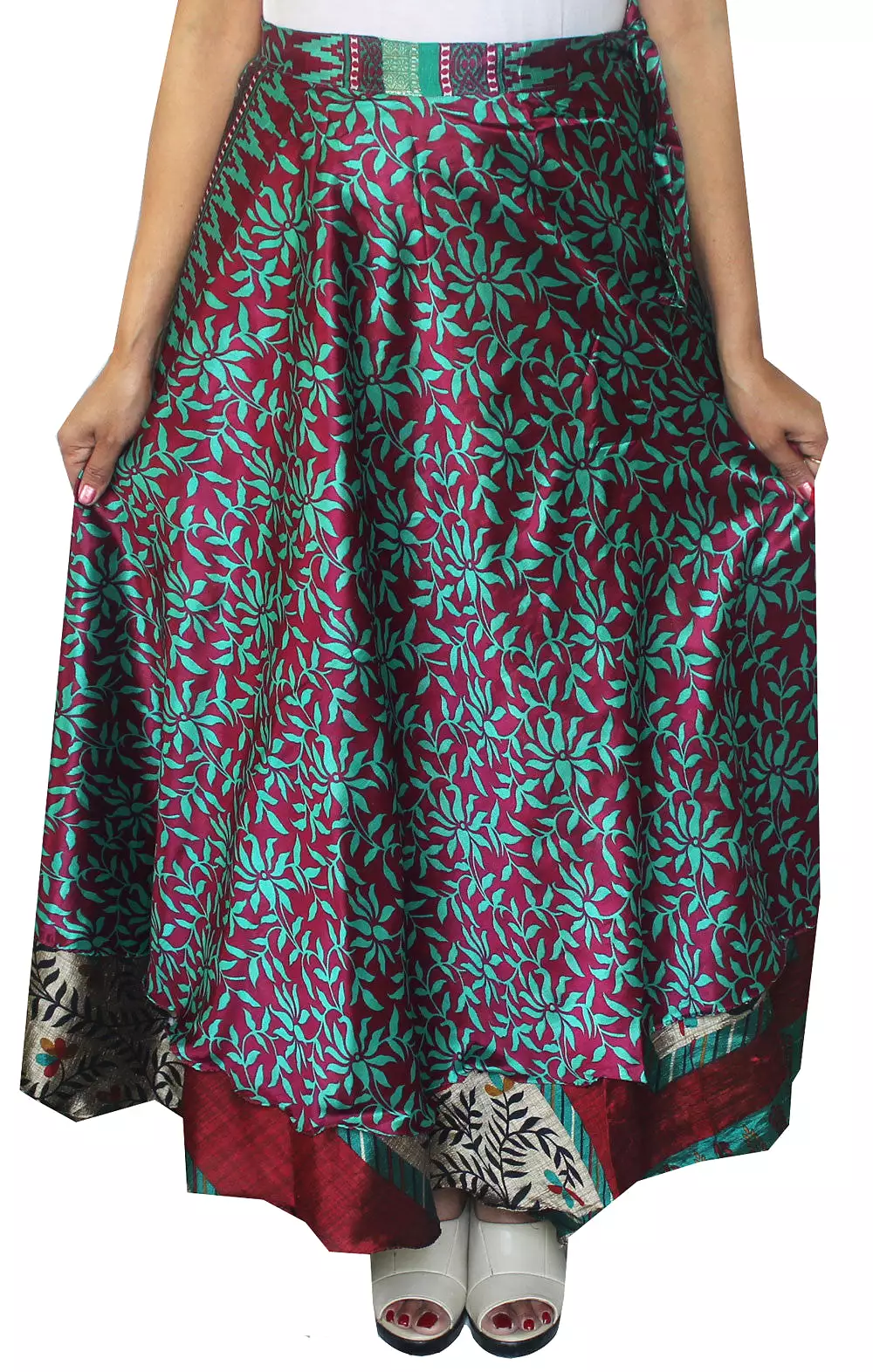 Maple Clothing Two Layers Women's Indian Sari Magic Wrap Around Long Skirt