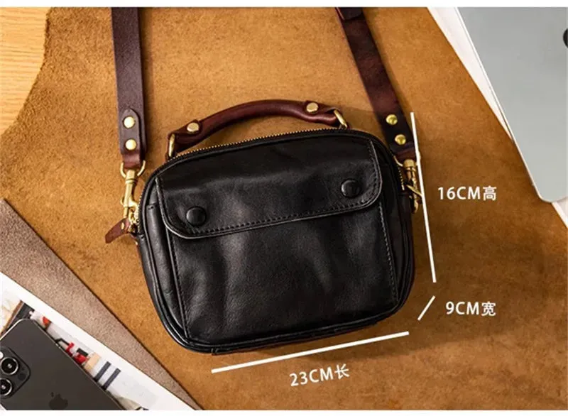 Men's Luxury Handmade Genuine Leather Small Shoulder Crossbody Messenger bag