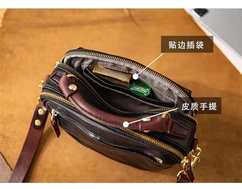 Men's Luxury Handmade Genuine Leather Small Shoulder Crossbody Messenger bag