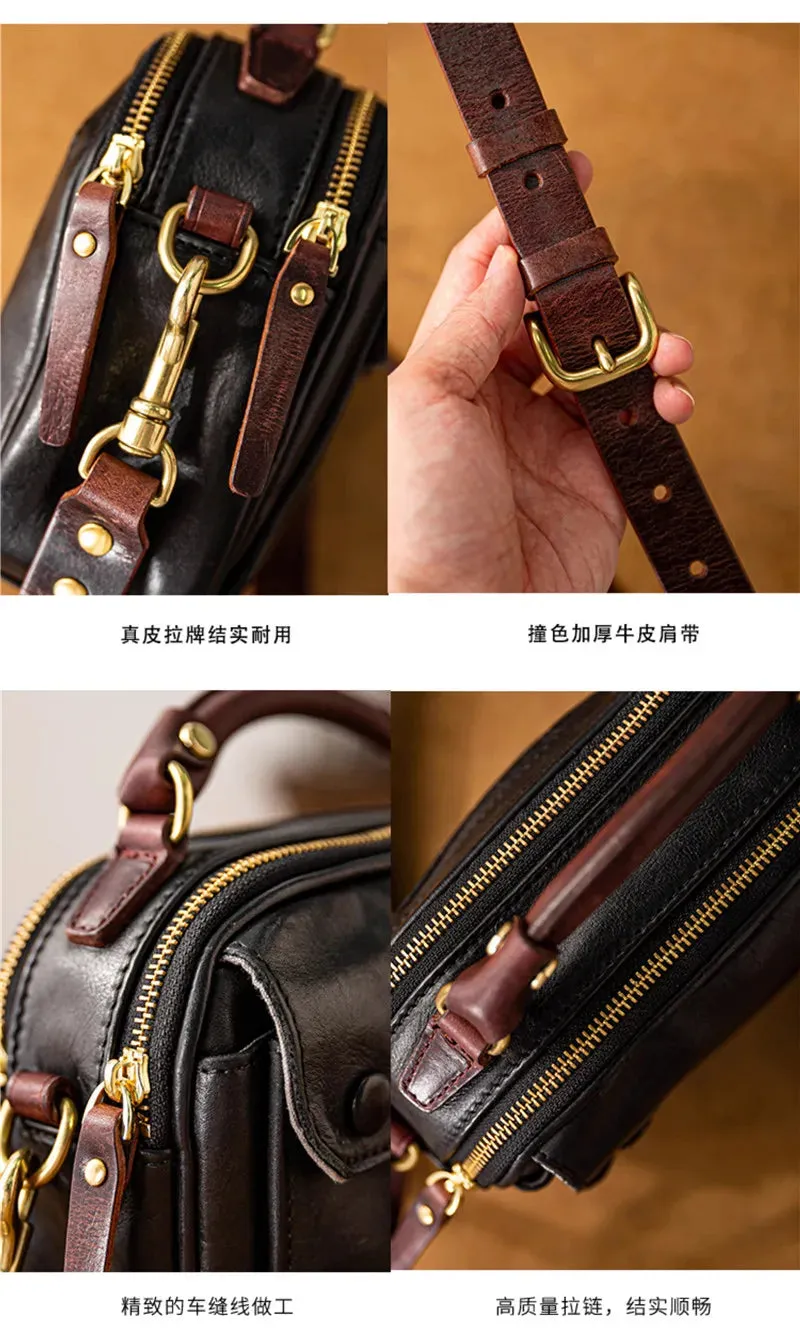 Men's Luxury Handmade Genuine Leather Small Shoulder Crossbody Messenger bag