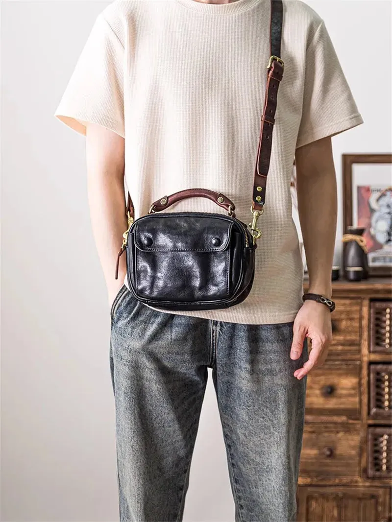 Men's Luxury Handmade Genuine Leather Small Shoulder Crossbody Messenger bag