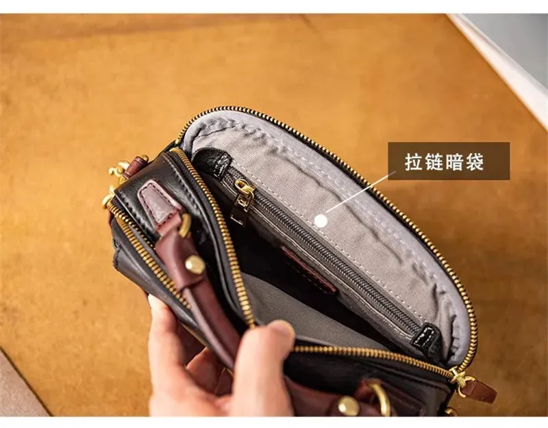 Men's Luxury Handmade Genuine Leather Small Shoulder Crossbody Messenger bag