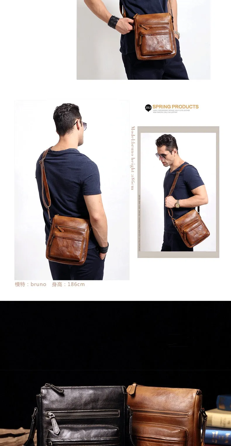 Men's Vintage Casual Leather Small Vertical Diagonal Messenger Bag