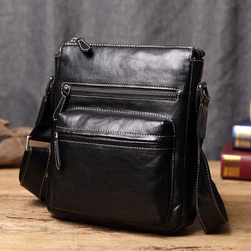 Men's Vintage Casual Leather Small Vertical Diagonal Messenger Bag