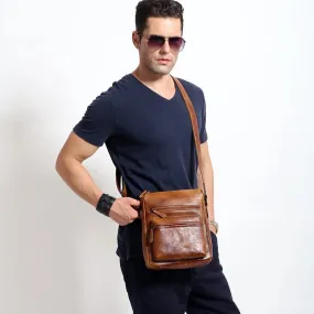 Men's Vintage Casual Leather Small Vertical Diagonal Messenger Bag