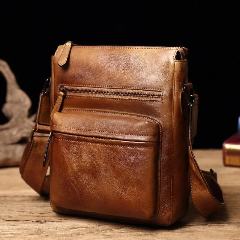 Men's Vintage Casual Leather Small Vertical Diagonal Messenger Bag