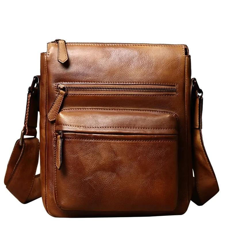 Men's Vintage Casual Leather Small Vertical Diagonal Messenger Bag