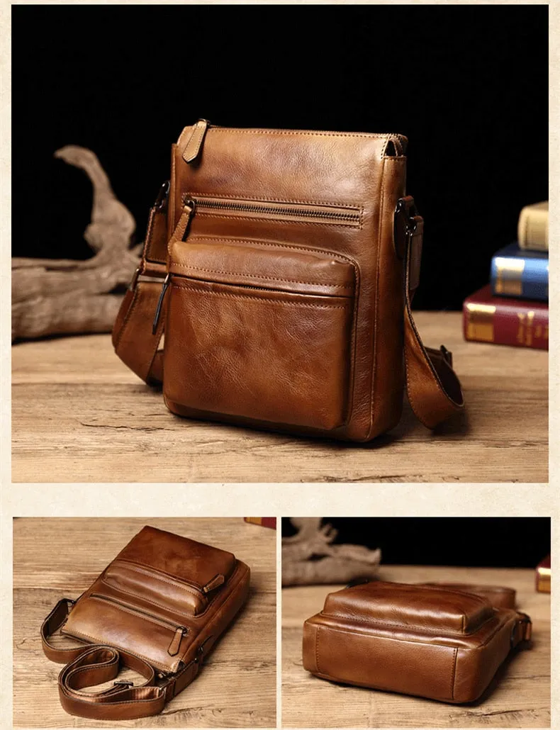 Men's Vintage Casual Leather Small Vertical Diagonal Messenger Bag