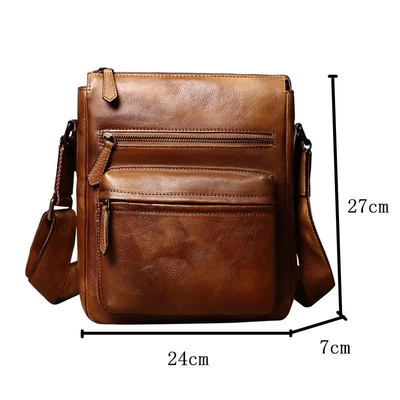 Men's Vintage Casual Leather Small Vertical Diagonal Messenger Bag