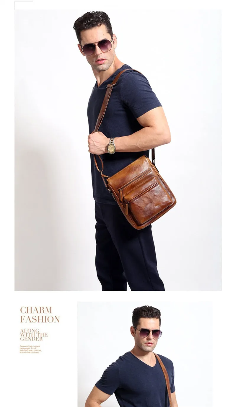 Men's Vintage Casual Leather Small Vertical Diagonal Messenger Bag