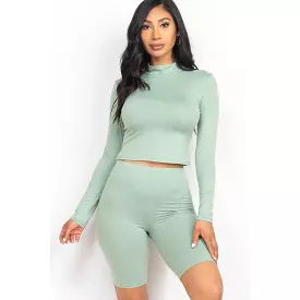 Mock Neck Top & Biker Shorts Set