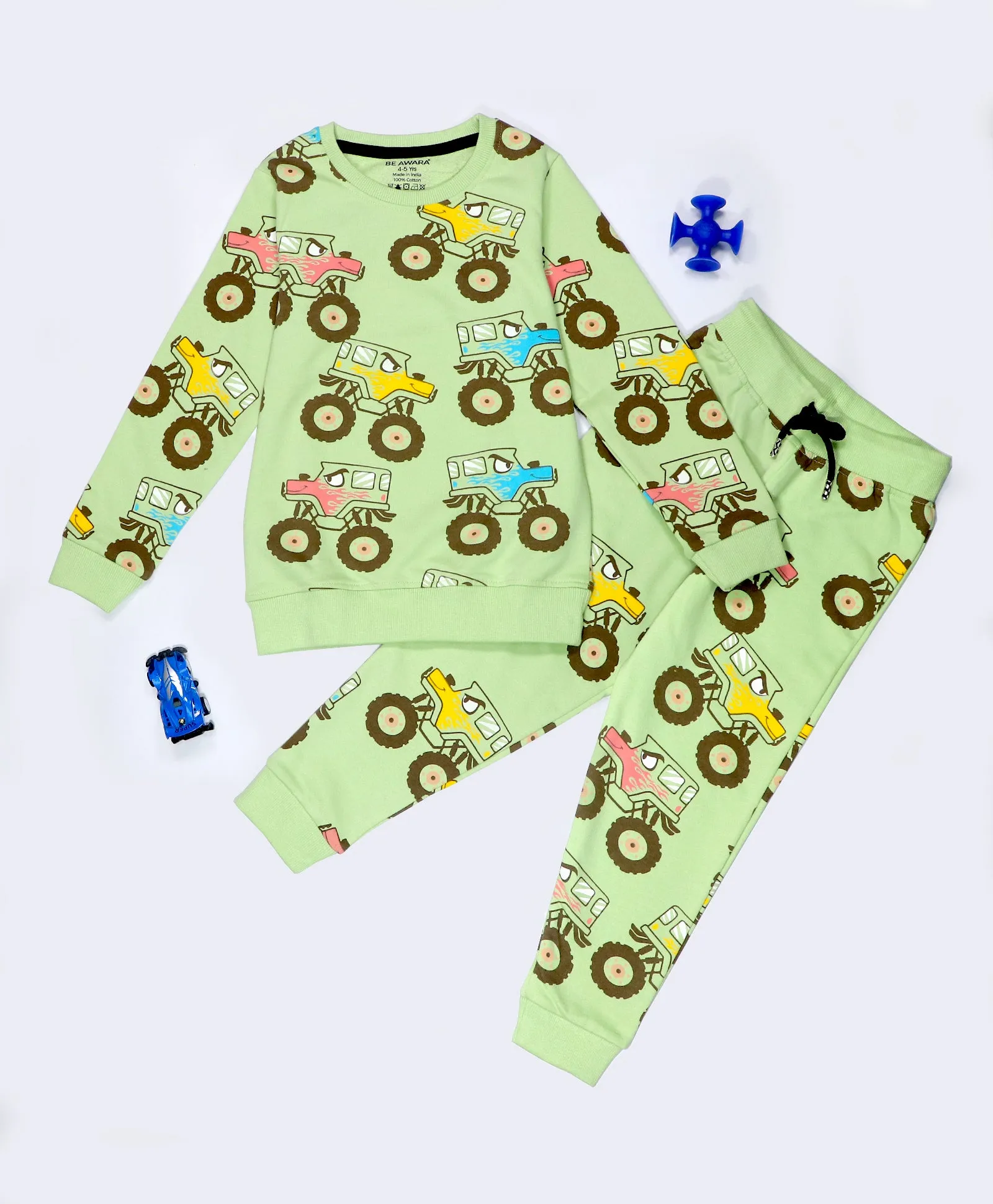 Monster Trucks Pattern Kids Sweatshirt & Joggers Set