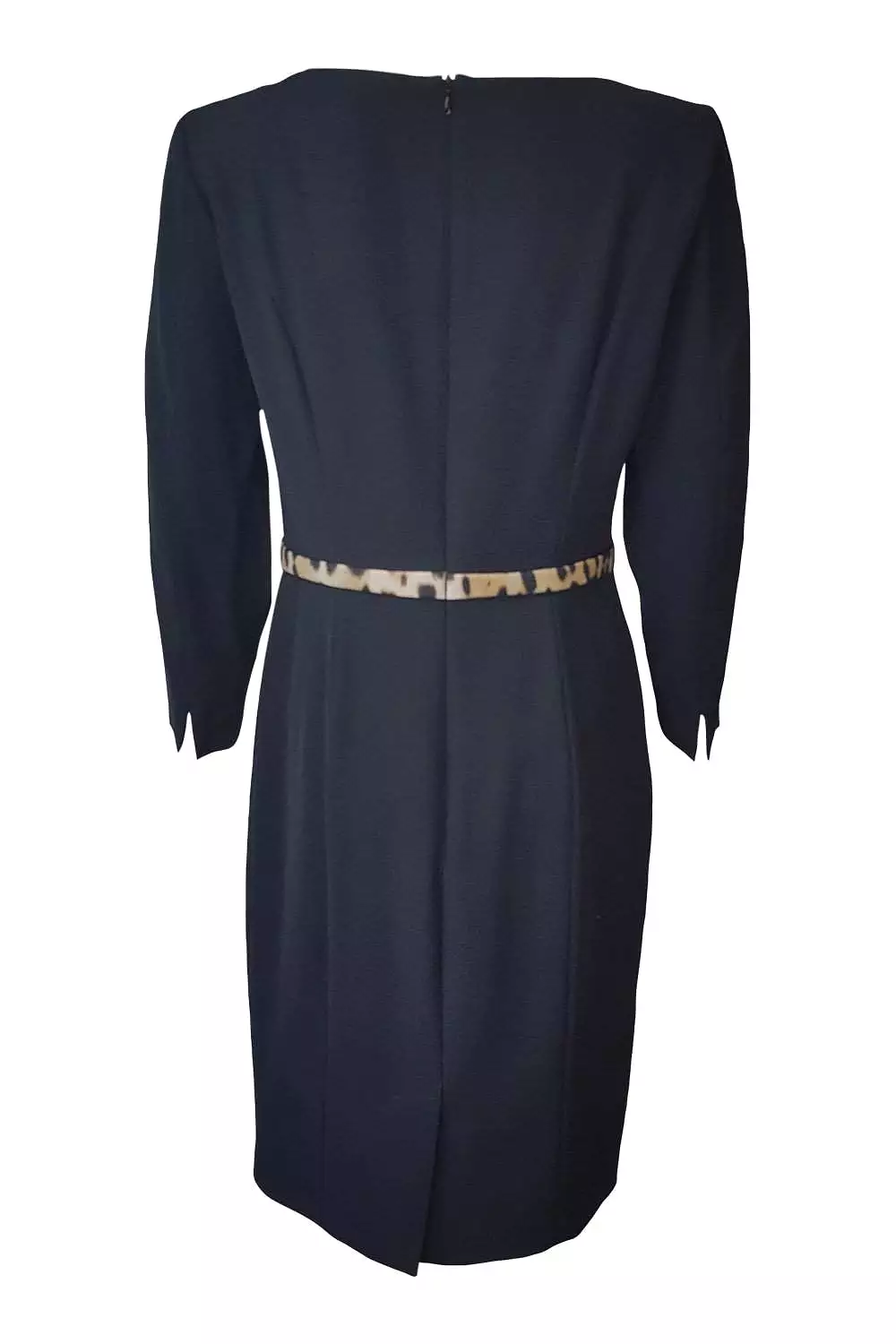 MOSCHINO Black Long Sleeved Shift Dress Leopard Print Belt (IT 42 | UK 10)