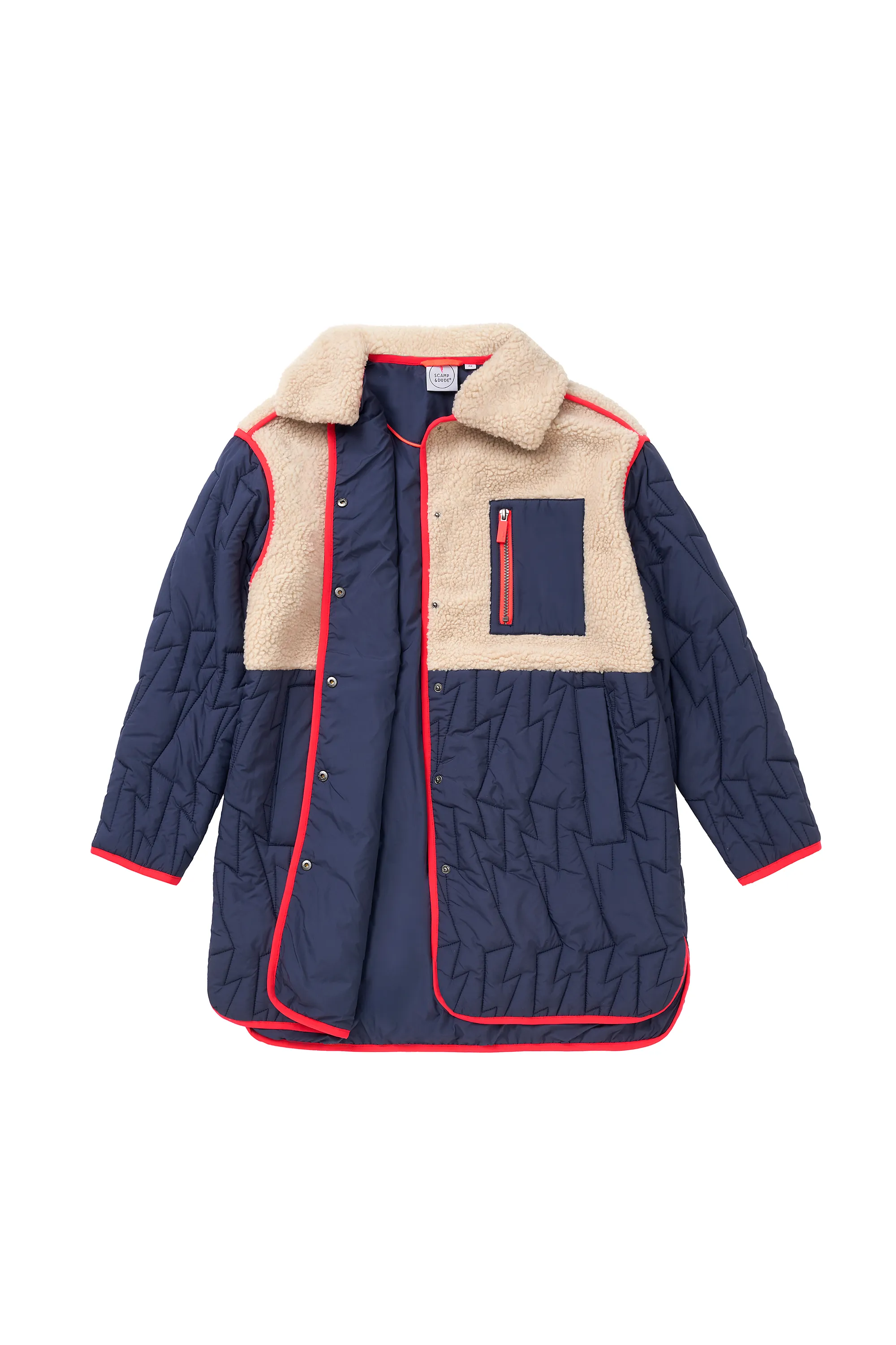 Navy Quilted Lightning Bolt with Borg Coat